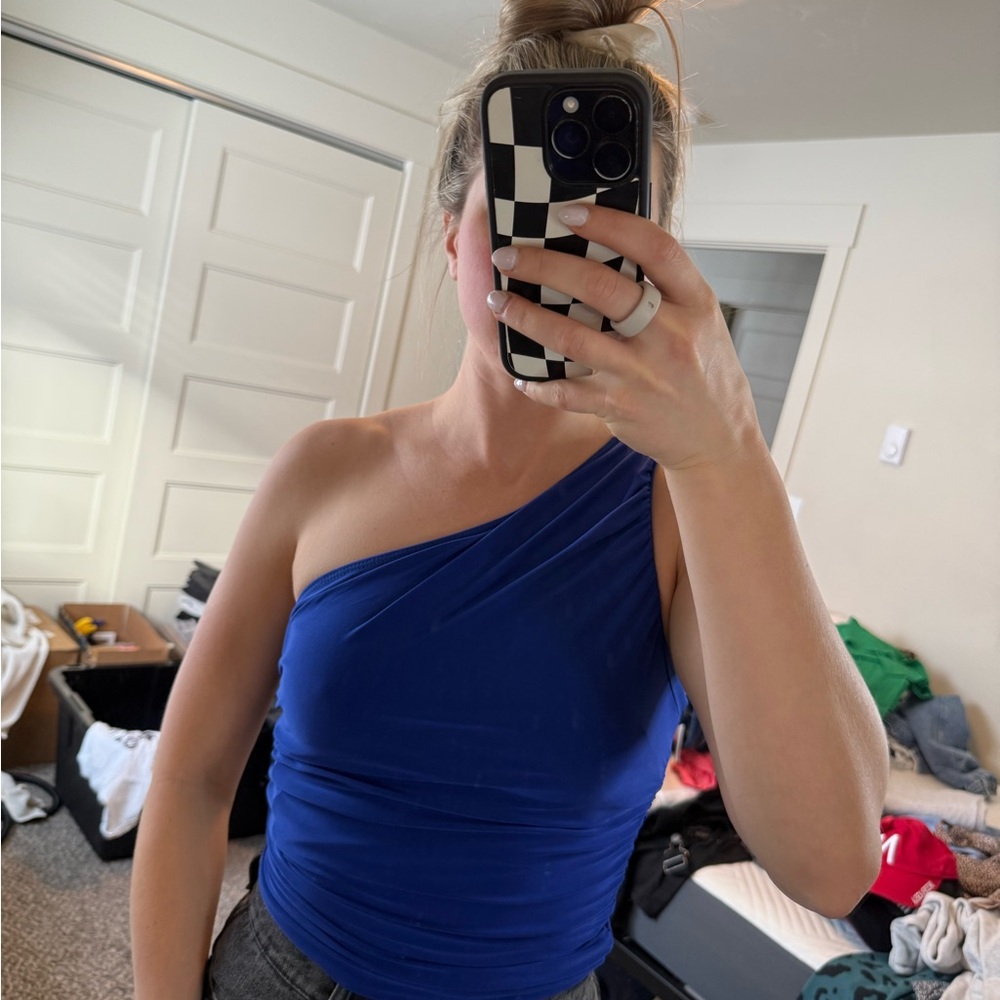One-Shoulder Blue Top